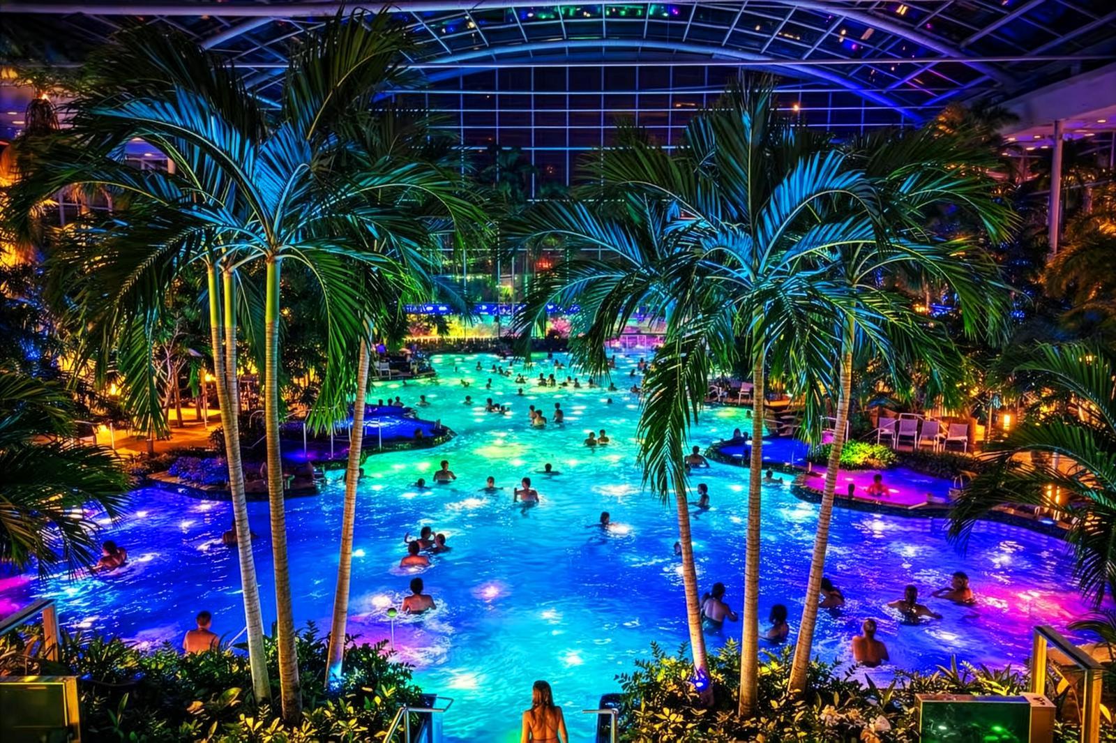 루마니아의 수도 부쿠레슈티에 2016년 개장한 10만㎡ 규모의 ‘테르메 부쿠레슈티’. 인천 연수구 송도국제도시 9공구에도 2031년 같은 형태의 유리 돔형 웰빙 스파, 리조트가 문을 연다. 인천경제청 제공