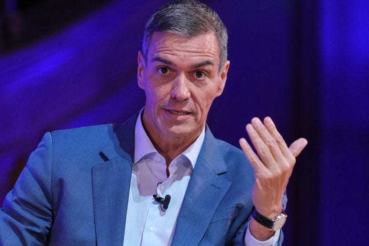 페드로 산체스 스페인 총리가 지난해 9월 26일 영국 런던에서 열린 한 행사에 참석해 발언하고 있다. 런던(영국)=AP/뉴시스