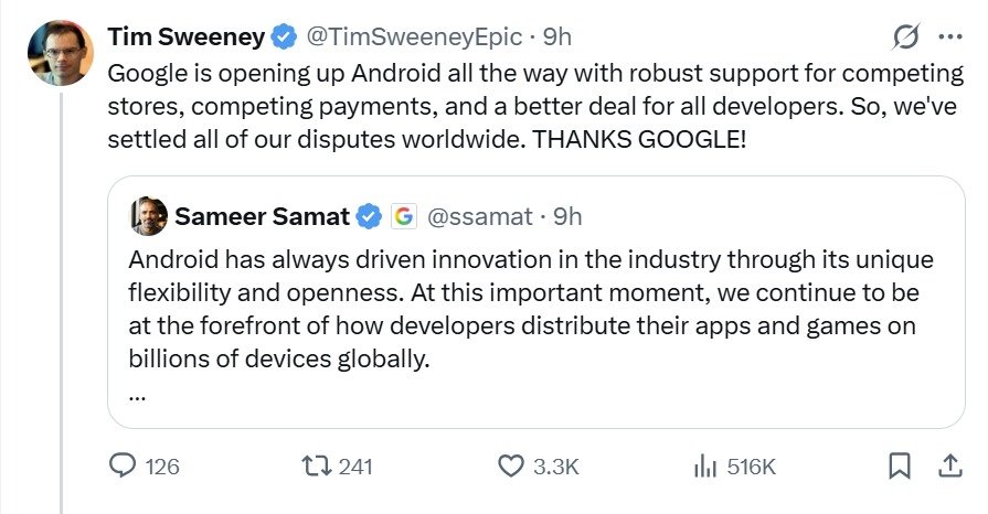 (팀 스위니 에픽게임즈 최고경영자(CEO) 엑스 갈무리)