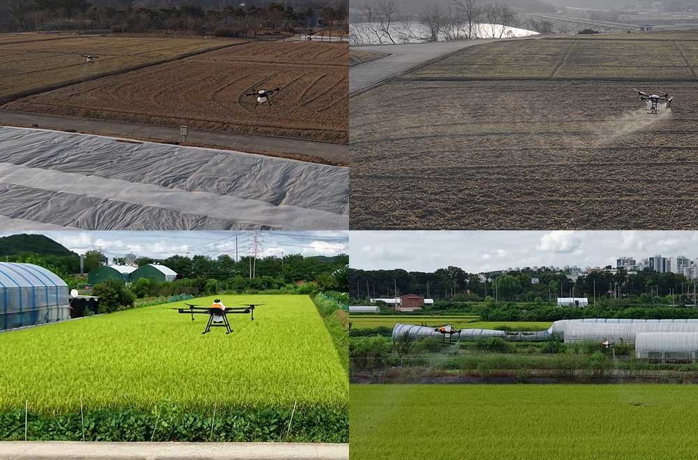 모빌리티랩 군집자율비행 솔루션으로 농지에 방제하는 모습 / 출처=모빌리티랩