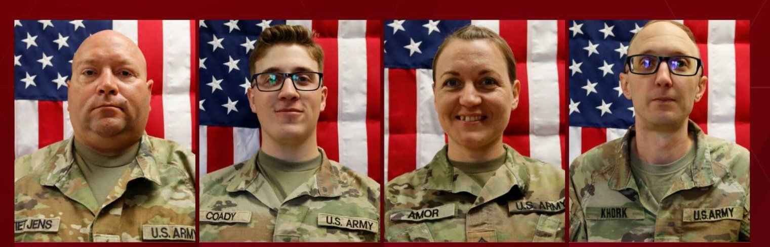 이란의 미군 기지 보복 공격으로 사망한 미군 병사들. 노아 티에트젠스 상사, 데클란 코디 병장, 니콜 아모르 상사, 코디 코르크 대위(왼쪽부터). 미국 국방부.