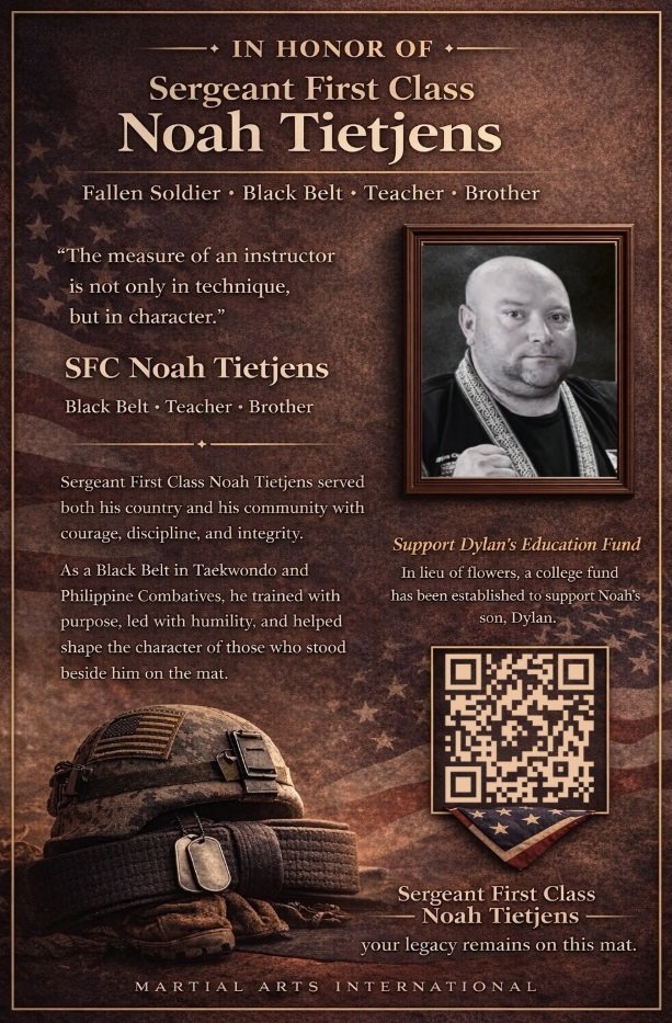 노아 티에트젠스 상사가 활동했던 도장이 SNS에 올린 그에 대한 추모글. 페이스북 갈무리.