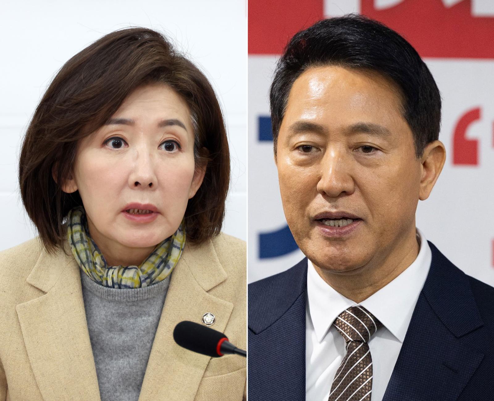 나경원 국민의힘 의원(왼쪽), 오세훈 서울시장. 뉴시스