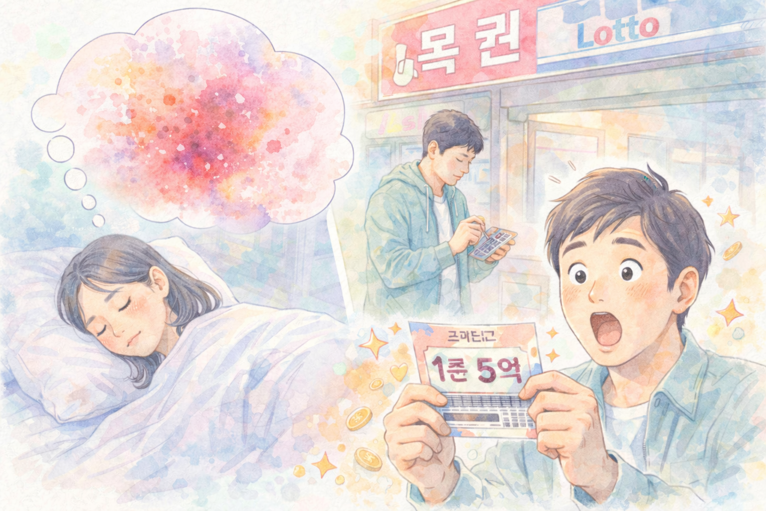 아내가 ‘피를 철철 흘리는 꿈’을 꿨다는 말을 듣고 즉석복권을 구매한 남성이 5억 원에 당첨됐다. 당첨자 A 씨는 대출금을 상환하고 주택 마련에 힘쓸 계획이라며 소감을 전했다. 챗GPT 생성 AI이미지