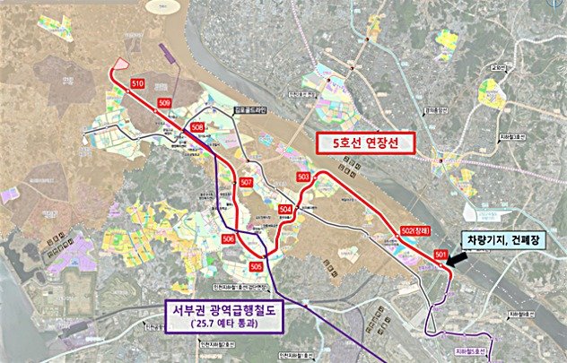서울5호선 김포·검단 연장 사업개요 및 위치도. 국토교통부 제공