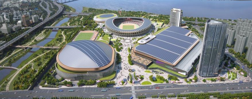 서울 송파구 잠실종합운동장 일대가 2032년까지 대규모 복합단지로 개발된다. 사진은 3만 석 규모의 돔야구장 등이 조성되는 잠실 복합개발 조감도. 서울시 제공