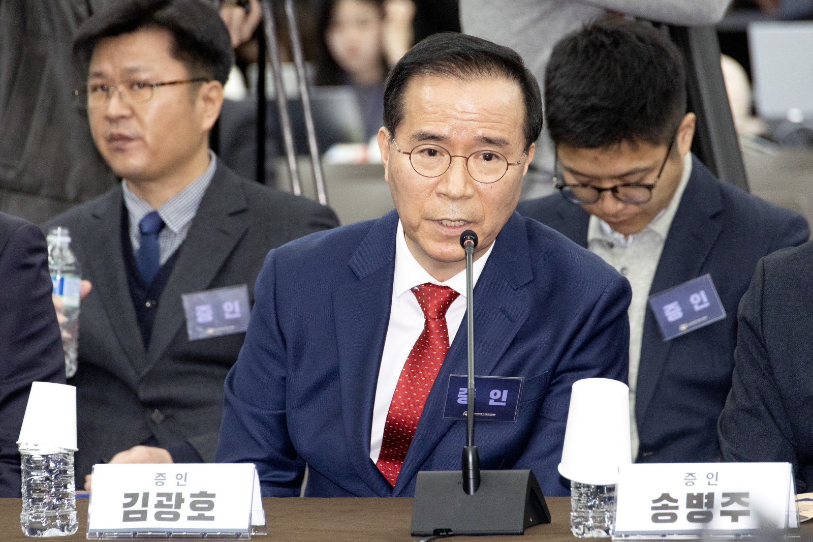 김광호 전 서울경찰청장이 12일 오전 서울 중구 은행회관에서 열린 10·29 이태원참사 진상규명 청문회에서 증인 선서를 거부 이유에 대해 밝히고 있다. (공동취재). 2026.03.12. [서울=뉴시스]