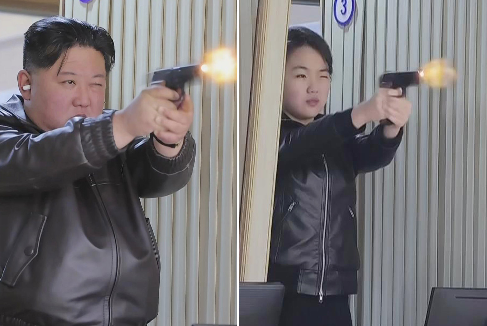북한 조선중앙TV는 김정은 국무위원장이 딸 주애와 함께 지난 11일 제2경제위원회 산하 중요군수공장을 찾아 신형 권총을 사격하고 현지 지도를 했다고 12일 보도했다. (사진=조선중앙TV 캡처) 2026.03.12 뉴시스