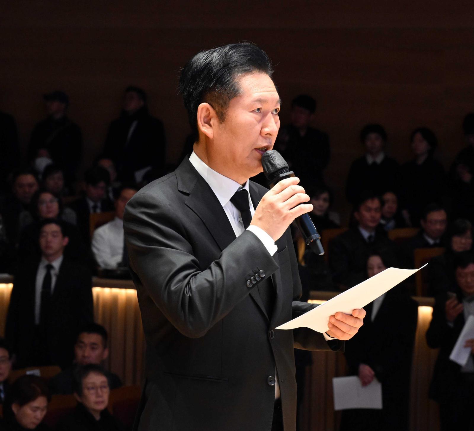 정청래 더불어민주당 대표가 14일 서울 원불교 소태산기념관에서 열린 故 이해찬 前 총리 49재에서 추도사를 하고 있다. 2026.03.14 [서울=뉴시스]