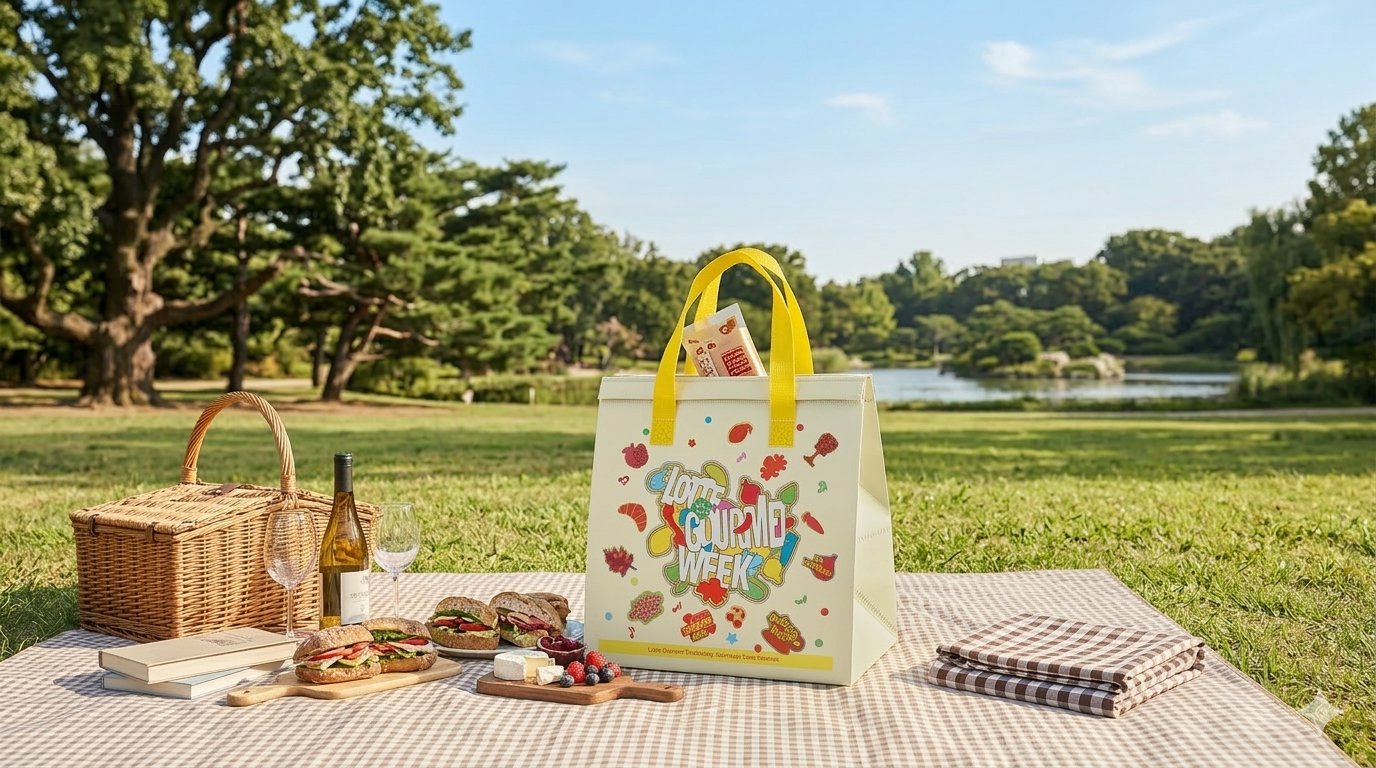 롯데고메위크 기간 중 피크닉 전용 세트 구매 시 증정하는 고메위크 보랭백. 롯데백화점 제공