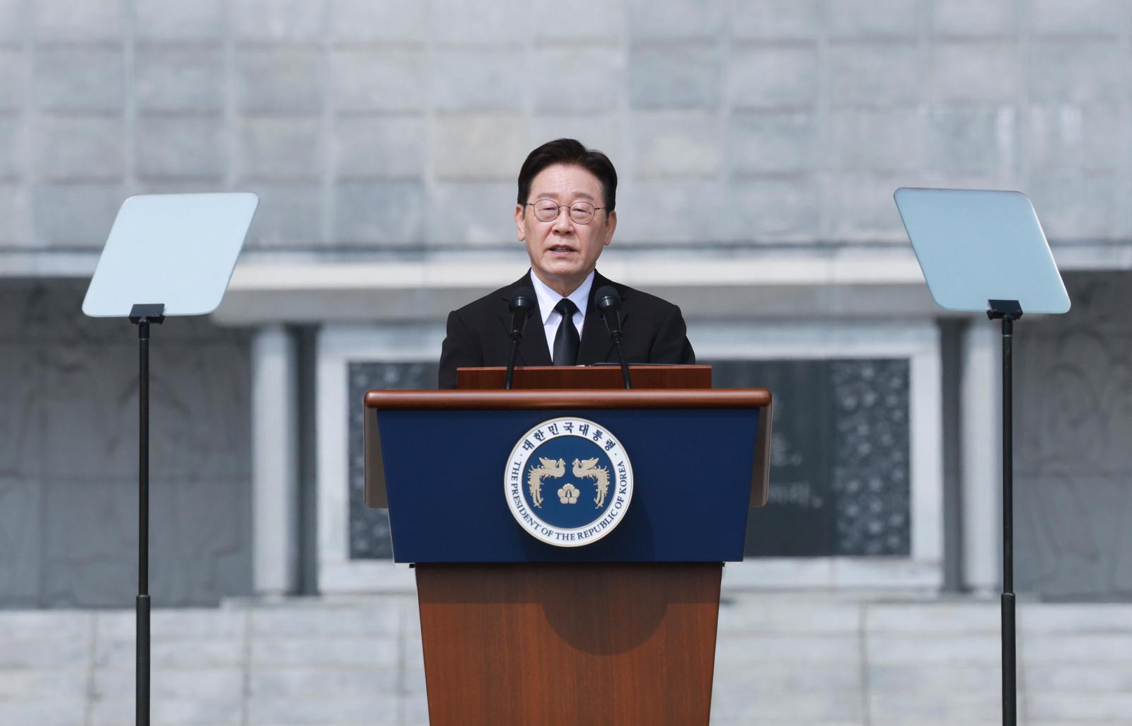 이재명 대통령이 27일 국립대전현충원에서 열린 제11회 서해수호의 날 기념식에서 기념사를 하고 있다. 뉴스1