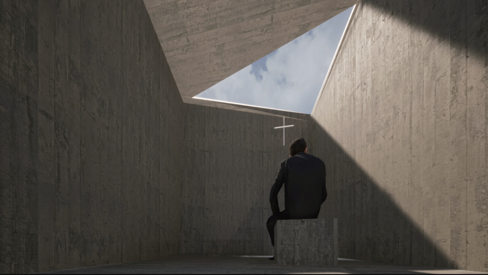 천장이 뚫려 눈과 비가 들어오는 불편한 교회 기도실.  여름에는 덥고 겨울에는 추운 기도실에서 차가운 콘크리트 의자에 앉아 예수 그리스도의 고난을 느끼게 했다.                   교보문고 제공