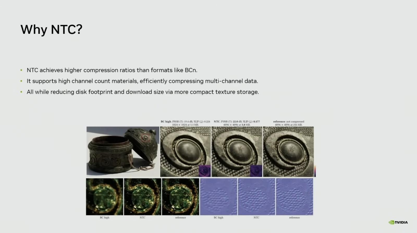 NTC 기술은 AI로 학습한 텍스처 데이터로 3D 그래픽을 구성한다 / 출처=엔비디아