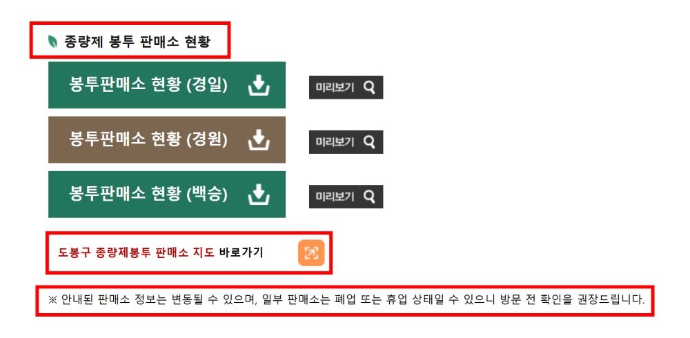 도봉구는 구청 홈페이지에서 엑셀 파일로만 종량제봉투 판매소를 안내하다 최근 지도 연동 버튼을 추가했다 / 출처=IT동아
