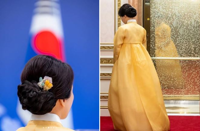 마크롱 사진가, 김혜경 여사 ‘개나리색 한복’에 주목…비하인드컷 공개