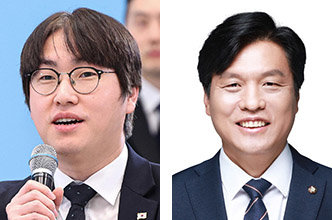 왼쪽부터 하정우, 조승래.