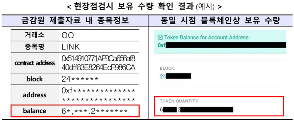 현장 점검 시 보유 수량 확인 결과(예시) / 출처=금융위원회
