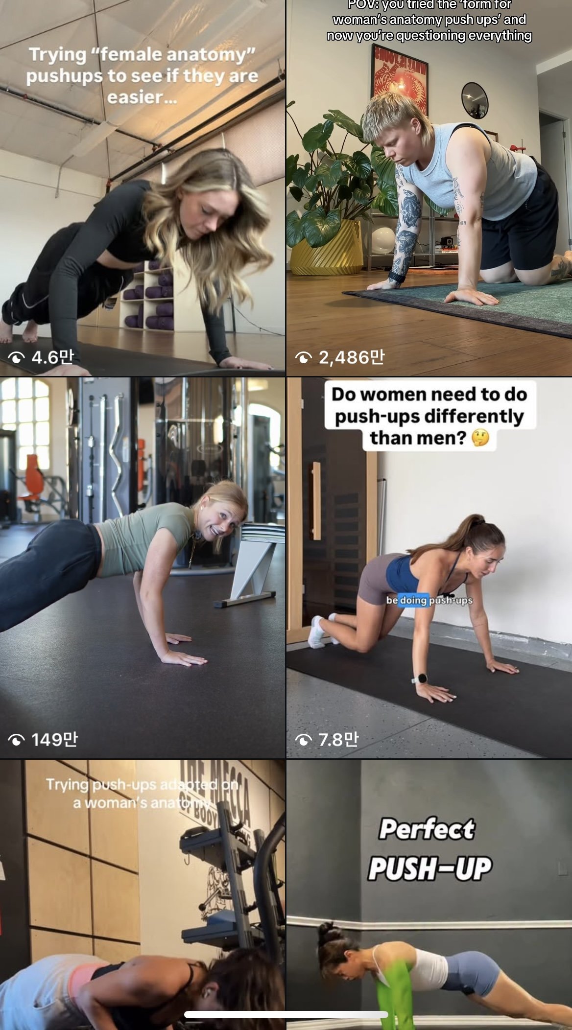 걸푸쉬업 자세로 팔굽혀펴기를 하는 모습. 인스타그램