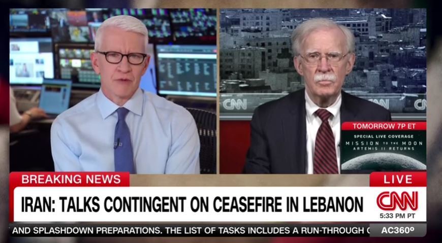 존 볼턴 전 미국 국가안보보좌관이 10일(현지 시간) CNN과 인터뷰를 진행하는 모습. CNN 캡처