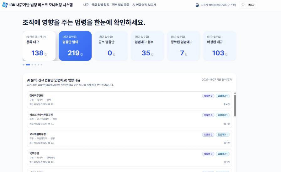 내규 기반 법령 리스크 모니터링 시스템의 주 화면 / 출처=씨지인사이드