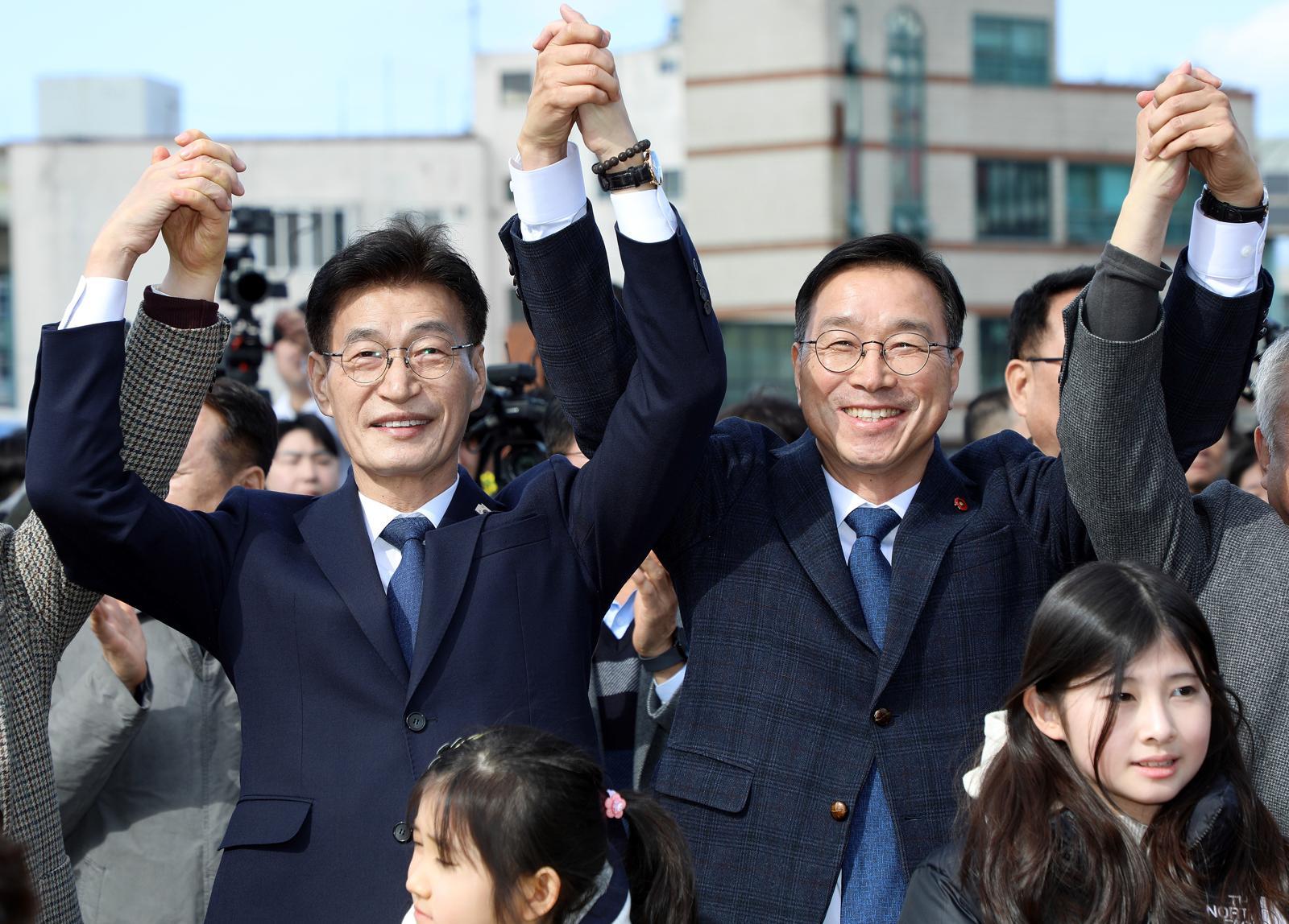 문대림 국회의원(더불어민주당·제주 제주시 갑)과 위성곤 국회의원(민주·제주 서귀포시). 2026.3.7 ⓒ뉴스1