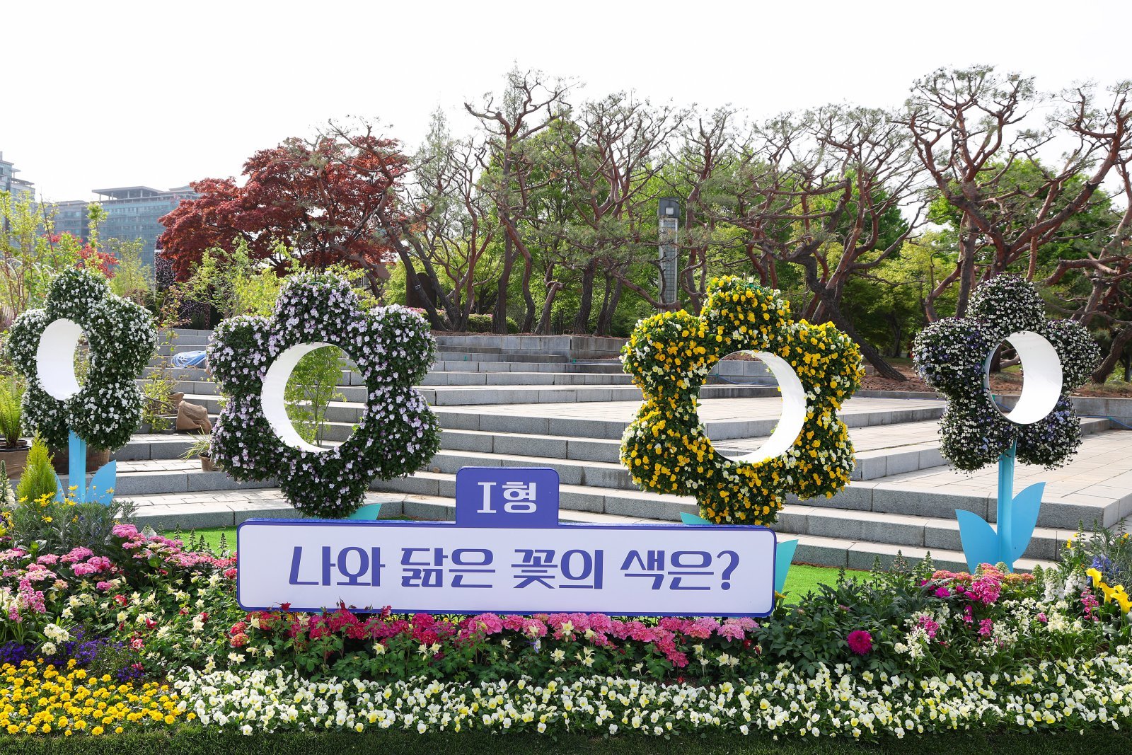 ‘제18회 고양국제꽃박람회’(4월 24일~5월 10일) 개막을 하루 앞둔 23일, 경기 고양시 일산호수공원 ‘마음의 온도 정원’에서는 MBTI와 퍼스널 컬러를 활용해 자신의 감정을 꽃과 색으로 표현할 수 있어 젊은 관람객들의 발길을 이어지고 있다. 고양시 제공