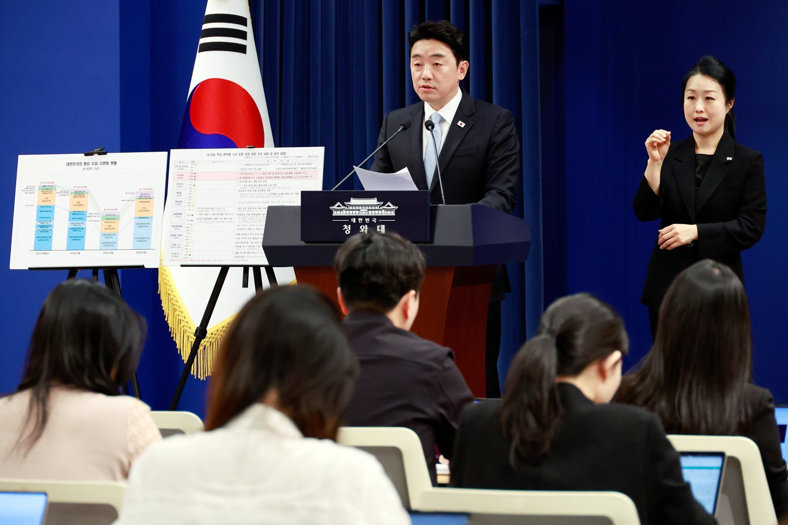 강훈식 대통령 비서실장이 24일 청와대 춘추관에서 비상경제 상황 관련 브리핑을 하고 있다. (청와대통신사진기자단) 2026.4.24