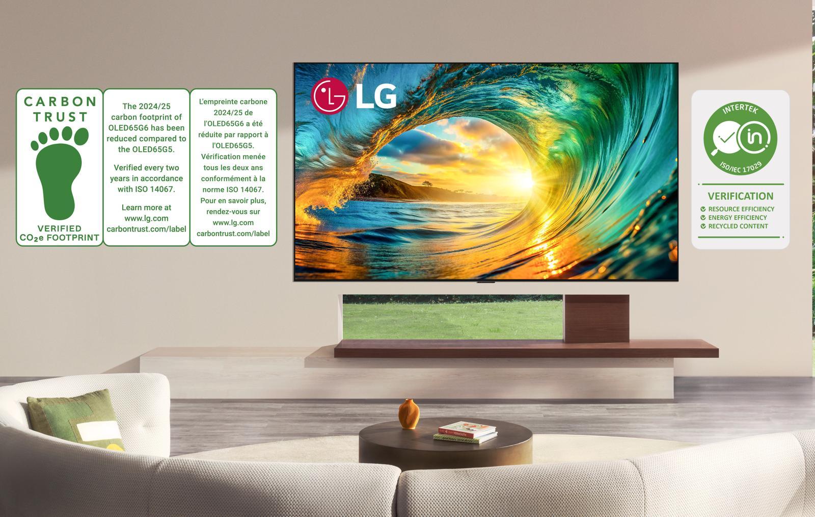 LG전자 TV가 탄소 저감, 플라스틱 감축, 재활용 소재 사용 등 ESG 관련 인증을 연이어 획득했다. 특히 LG 올레드 TV G6 모델은 카본트러스트의 ‘탄소발자국’ 인증과 인터텍의 ‘자원효율 인증’을 모두 받았다. 사진제공 = LG전자