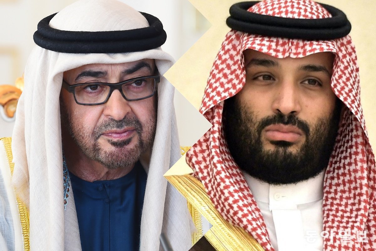 무함마드 빈 자이드 알 나하얀 UAE 대통령(왼쪽)과 무함마드 빈 살만 사우디 왕세자. 동아일보DB