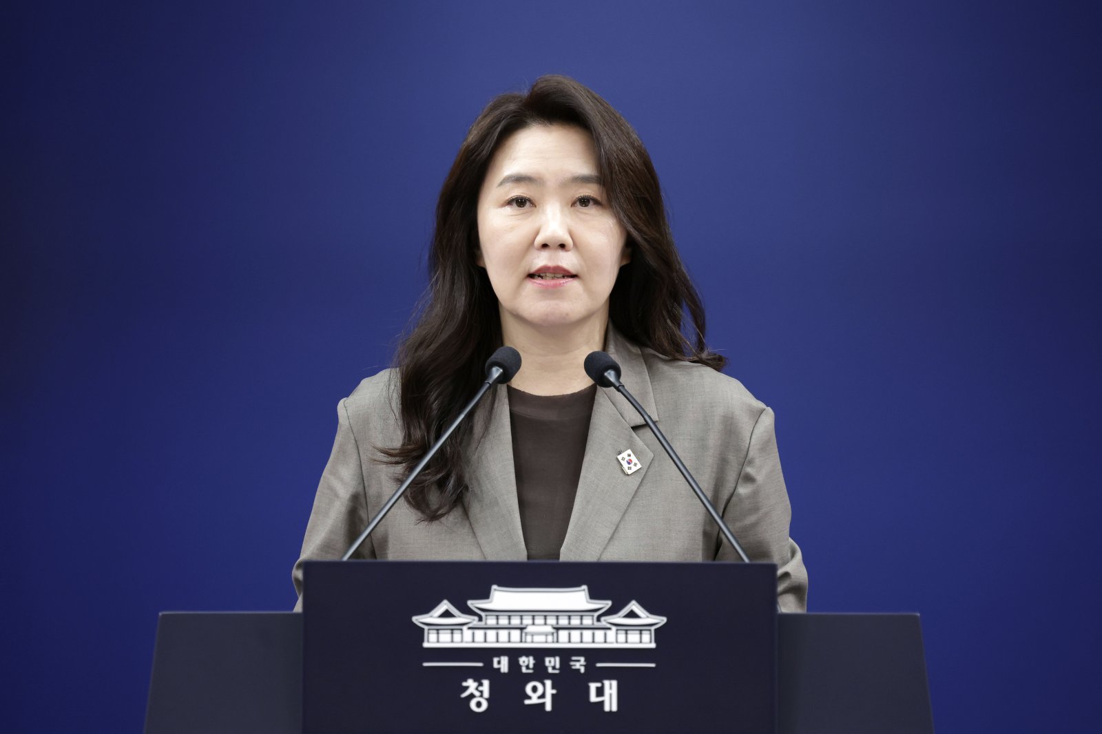강유정 수석대변인이 13일 청와대에서 한-폴란드 정상회담 등 현안 관련 브리핑을 하고 있다. 2026.04.13. [서울=뉴시스]