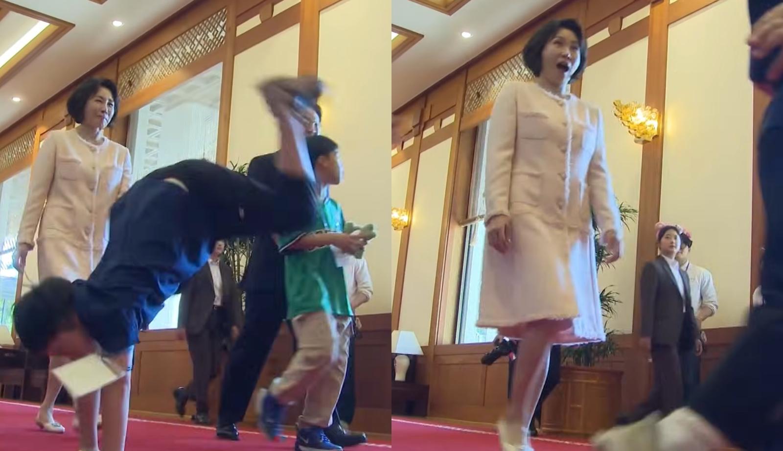 ‘대통령 앞에서 옆돌기 한 썰 푼다’…초등생 재간에 김 여사 ‘깜짝’
