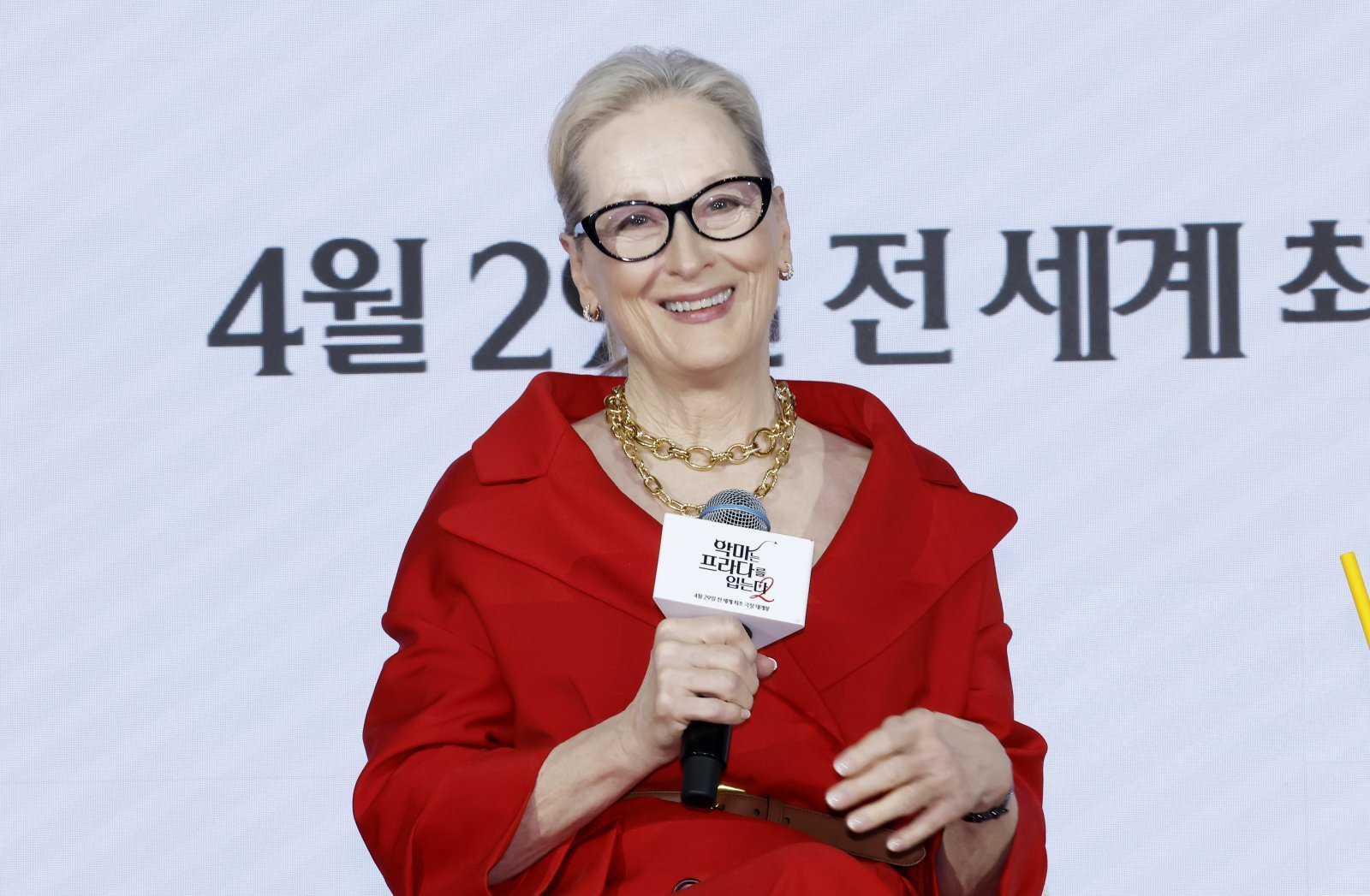 배우 메릴 스트립이 8일 서울 종로구 포시즌스 호텔에서 열린 영화 ‘악마는 프라다를 입는다2’ 내한 기자간담회에서 인사말을 하고 있다. 2026.04.08. [서울=뉴시스]