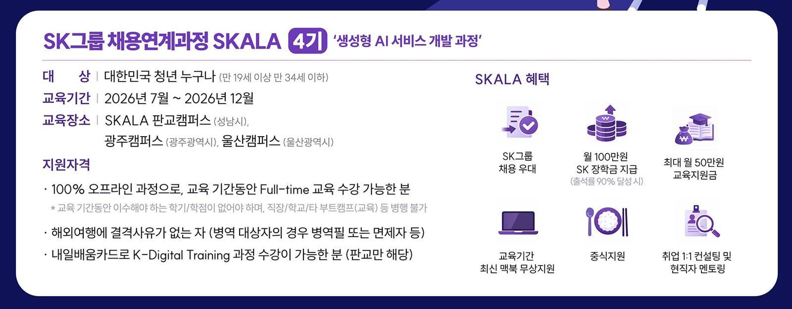 SK AX AI 인재 육성 프로그램 SKALA(4기) 개요. SK AX 제공