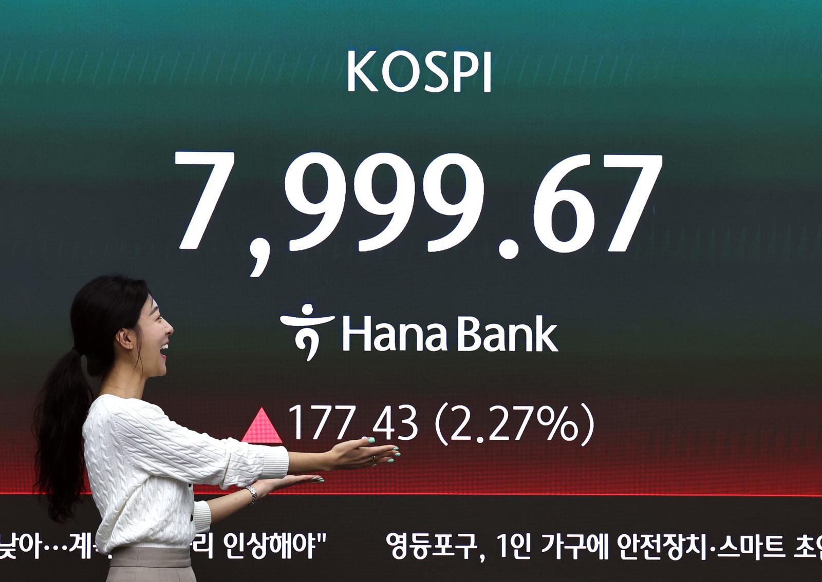 7999.67까지…코스피 장중 8000선 ‘턱밑’