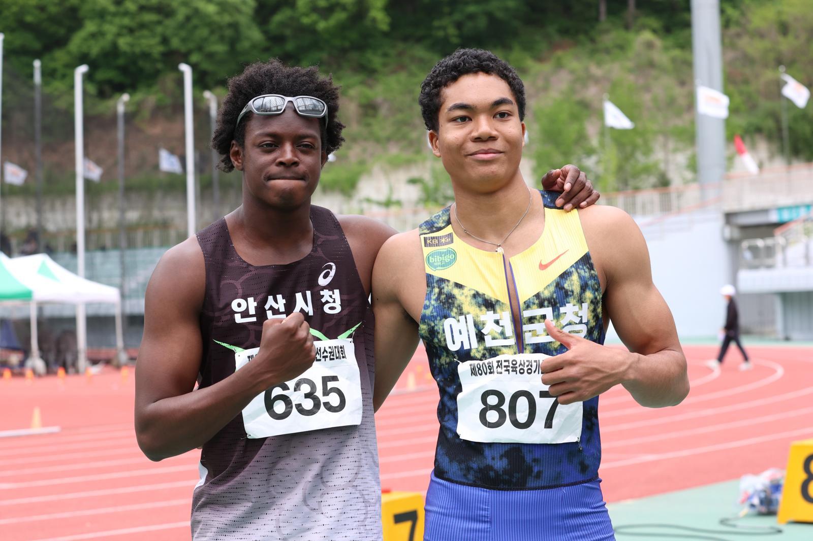 100m 10초 벽 도전하는 나마디와 비웨사, 전국육상선수권 나란히 1,2위