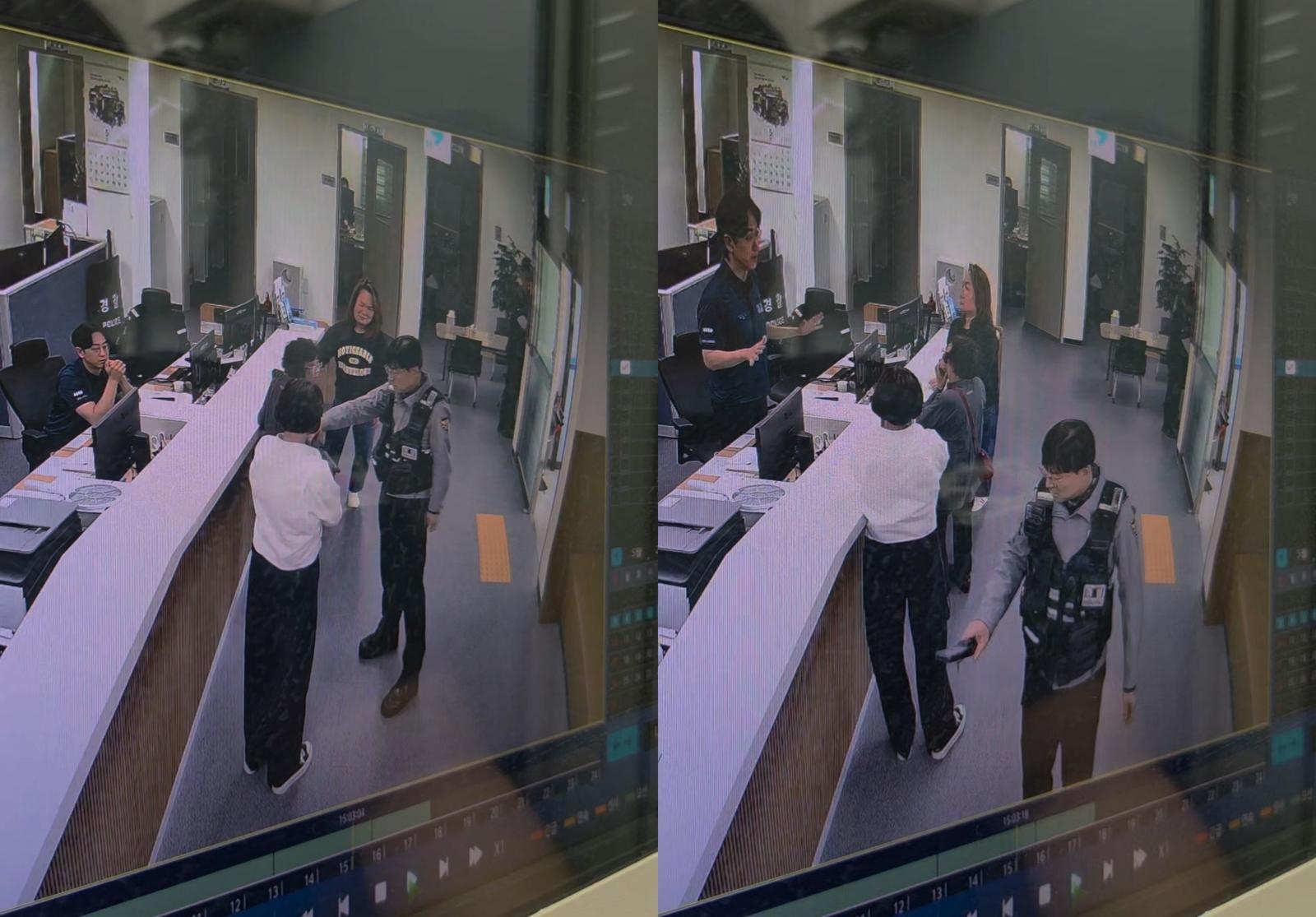 신고를 접수하며 금속탐지기를 테스트 해보던 당시 상황. 백 경감이 분실자의 딸이 착용한 팔찌에 테스트기를 대보고 있다. 연제경찰서 제공