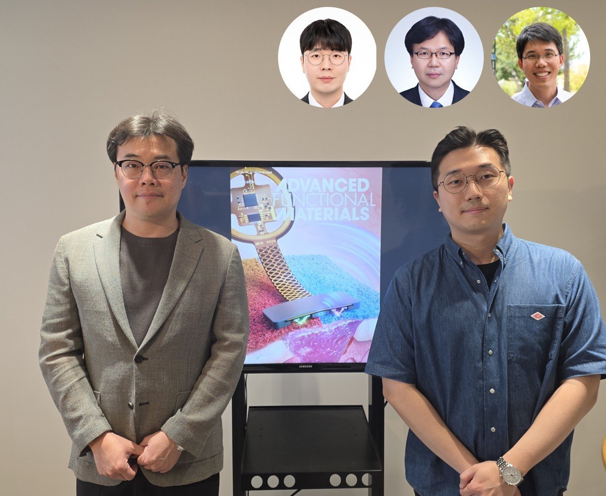 상단 왼쪽부터 시계방향으로 국립한밭대학교 하지환 교수, 한국기계연구원 정준호 책임연구원, 캘리포니아공과대학교 웨이 가오 교수, 한국과학기술원(KAIST) 기계공학과 조석주 박사후연구원·박인규 교수(KAIST 제공) /뉴스1