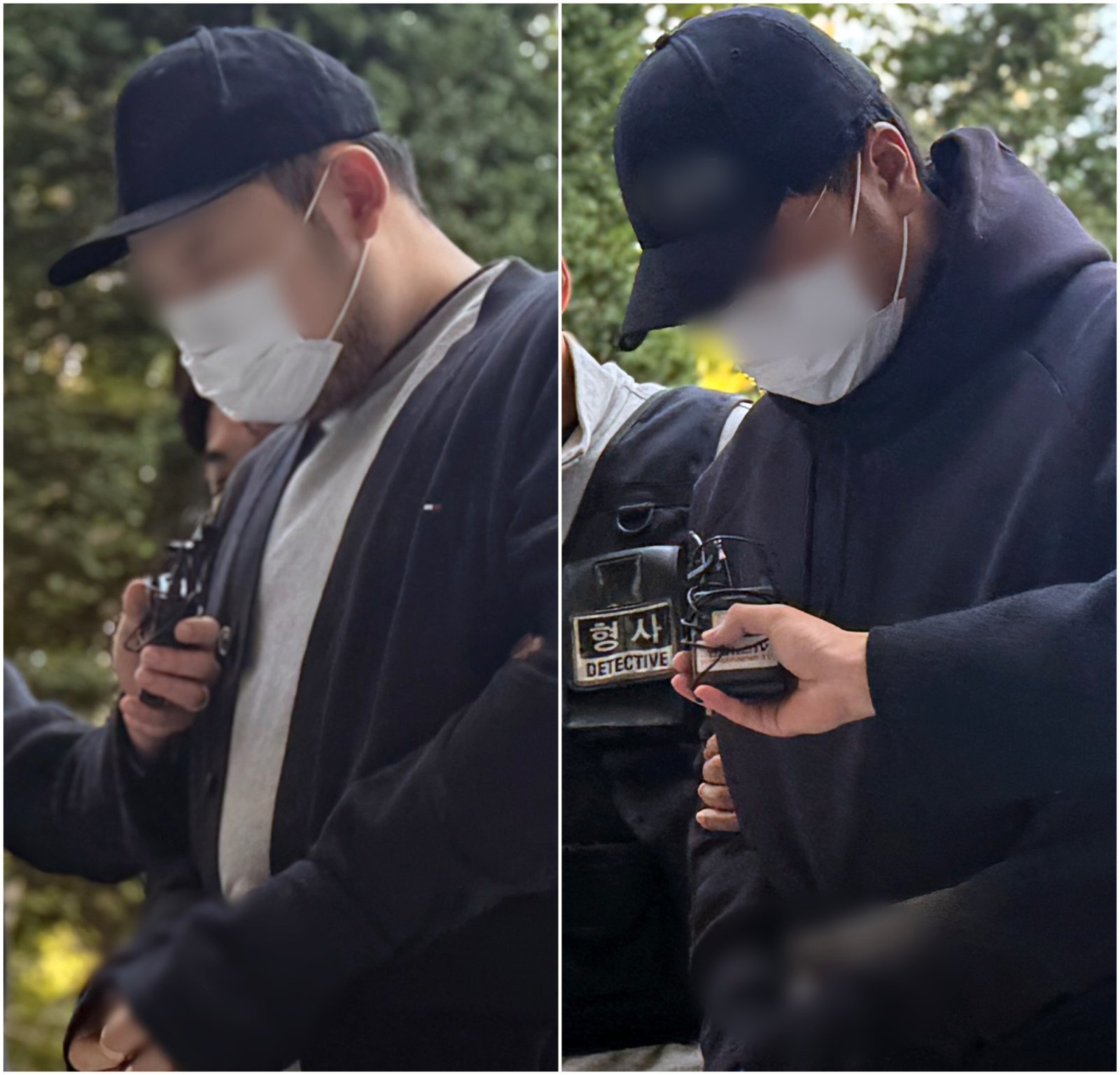 살인미수와 공동감금 등 혐의를 받는 일당들이 29일 오후 구속 전 피의자 심문(영장실질심사)을 받기 위해 인천지법에 출석하고 있다. 이들은 지난 26일 오후 10시 35분께 인천 송도국제도시 한 아파트 주차장에서 유튜버인 30대 남성 A 씨를 차에 태워 납치한 뒤 폭행한 혐의를 받는다. 2025.10.29 ⓒ 뉴스1