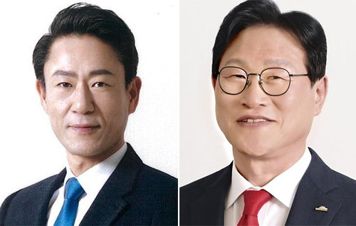 왼쪽부터 더불어민주당 박정권 수성구청장 후보와 국민의힘 김대권 수성구청장 후보.