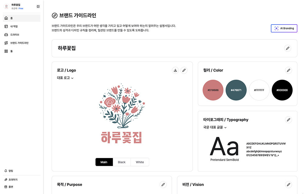 요비의 브랜드 가이드라인 요소 / 출처=타이디비