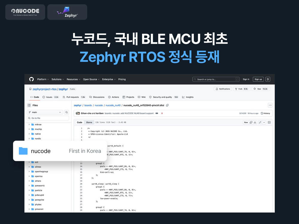 누코드, Zephyr RTOS 메인라인 정식 등재 / 출처=누코드