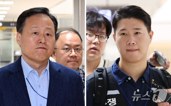 삼성전자 사측 대표교섭위원인 여명구 반도체(DS) 부문 피플팀장(왼쪽)과 최승호 삼성그룹 초기업노동조합 삼성전자지부 위원장. 2026.5.19 공동취재단