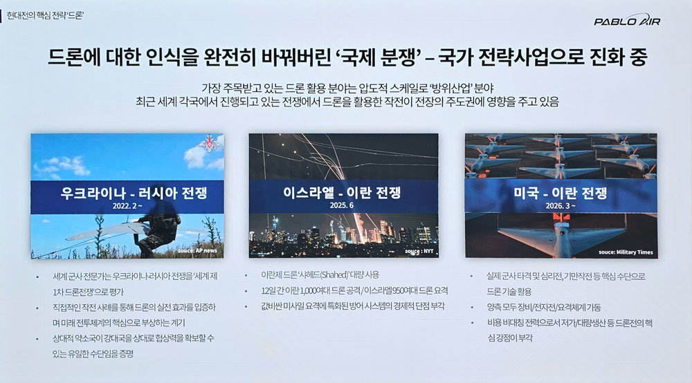 최근 각종 전장에서 드론은 중요한 전력으로 주목 받고 있다 / 출처=파블로항공