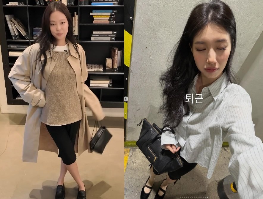 제니와 수지가 카프리팬츠를 착용한 모습. 사진=인스타그램,유튜브 갈무리