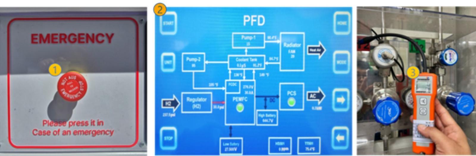 수소연료전지 발전기 ‘GEN100’의 UI 패널 (가운데) / 출처=비티이
