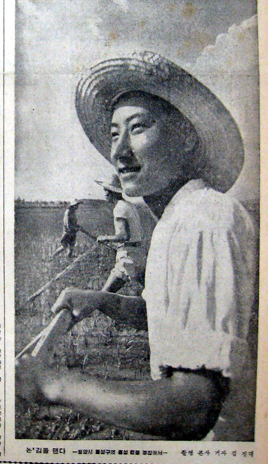 노동신문 1966년 6월 8일에 실린 사진. 농민이 화면의 반 이상을 차지하고 있다.