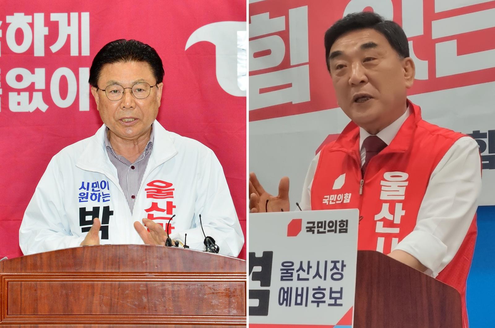 왼쪽부터 무소속 박맹우 후보와 국민의힘 김두겸 후보. 뉴스1