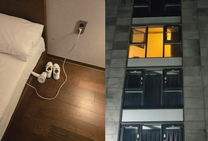 호텔에서 헤어드라이어를 켜둔 채 외출한 투숙객의 방 모습과 창문이 열려있던 객실. 스레드 캡처