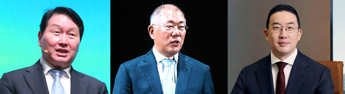 (왼쪽 부터)최태원 SK그룹 회장, 정의선 현대자동차그룹 회장, 구광모 LG그룹 회장. 뉴스1