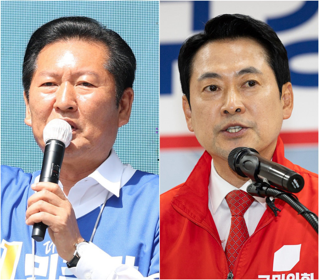 정청래 더불어민주당 대표(왼쪽)와 장동혁 국민의힘 대표. 2026.5.25. 뉴스1